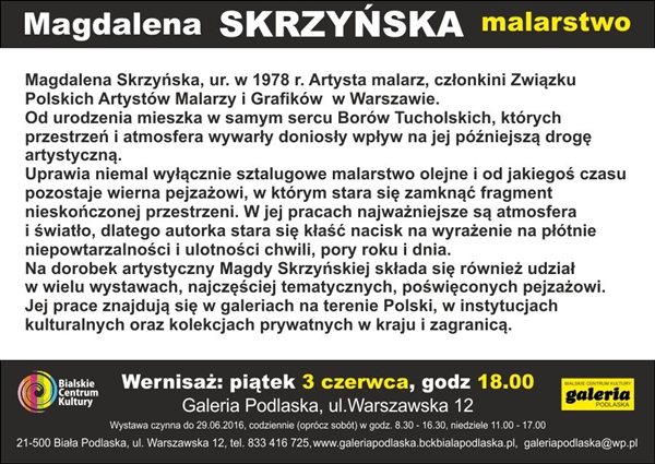 Wystawa Magdaleny Skrzyskiej w Galerii Podlaskiej - Zaproszenie