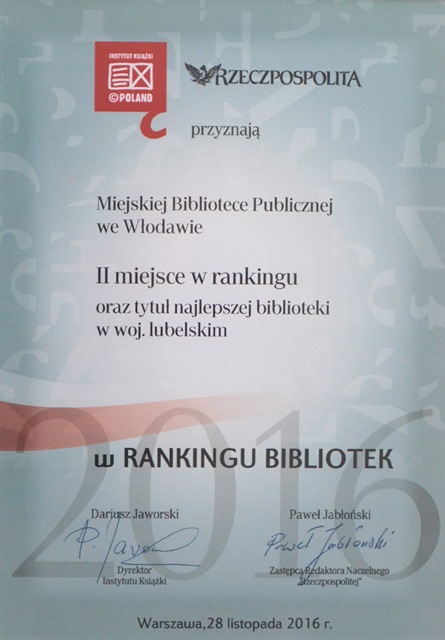 Wodawska biblioteka najlepsza w województwie i druga w kraju