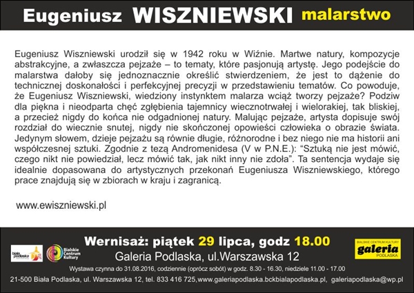 Zaproszenie na wernisa Eugeniusza Wiszniewskiego