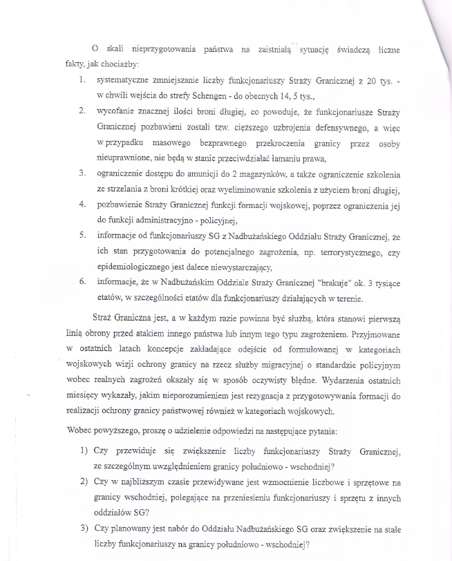 Pismo do Teresy Piotrowskiej - Ministra Spraw Wewntrznych