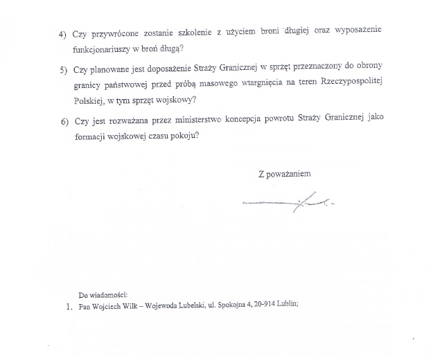 Pismo do Teresy Piotrowskiej - Ministra Spraw Wewntrznych